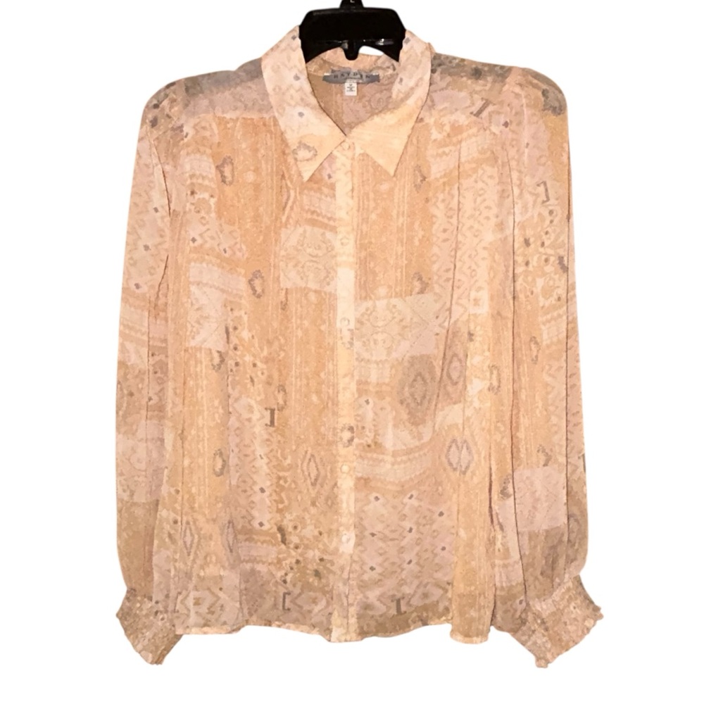 Hayden Los Angeles Sheer Boho Print Blouse‎ Button Down  Fairy Womens Medium